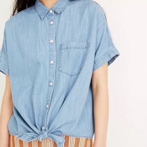 Madewell - Denim short-sleeve tie-front shirt - S